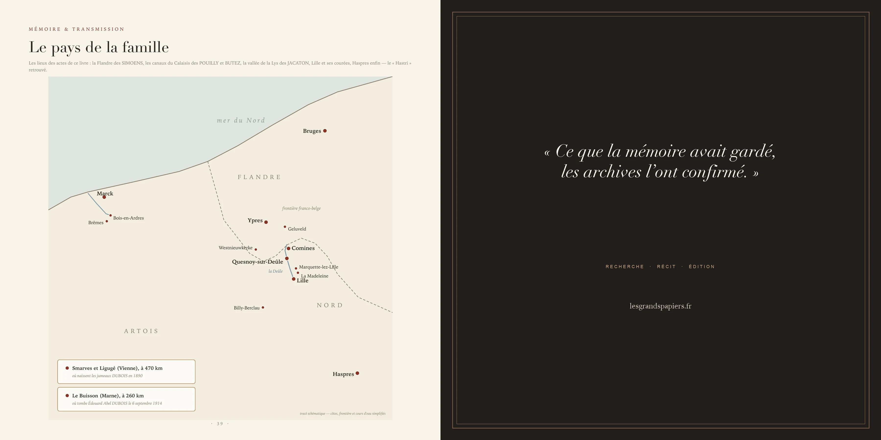 Custom family map and closing spread of the sample